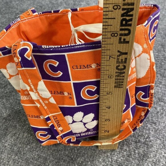 Clemson Tigers Tote Handbag Handmade Handles Ribbon Tie‎ Close Cloth Orange - Picture 7 of 7